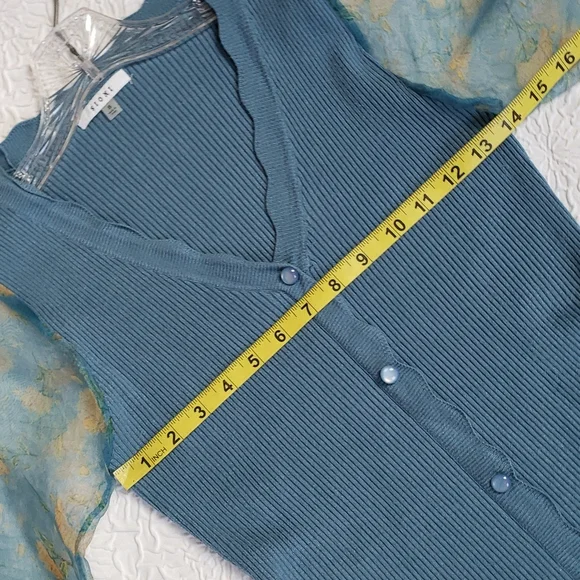 SIONI blu knit with Sheer floral Long Sleeves Sweater Top Cornflower blue Size S - Picture 14 of 16